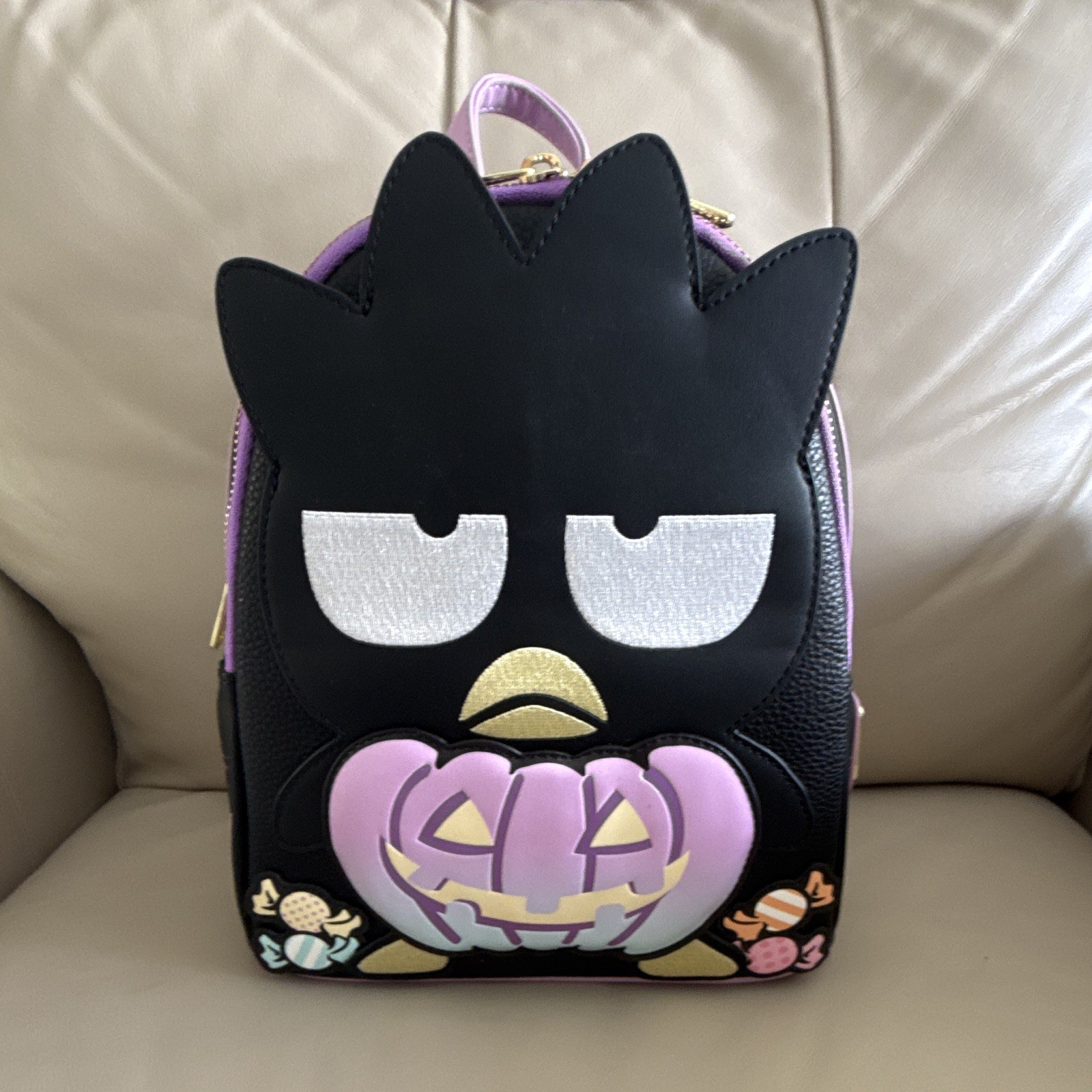 Loungefly Sanrio Badtz-Maru Light Up Rechargeable Mini Backpack Black Purple