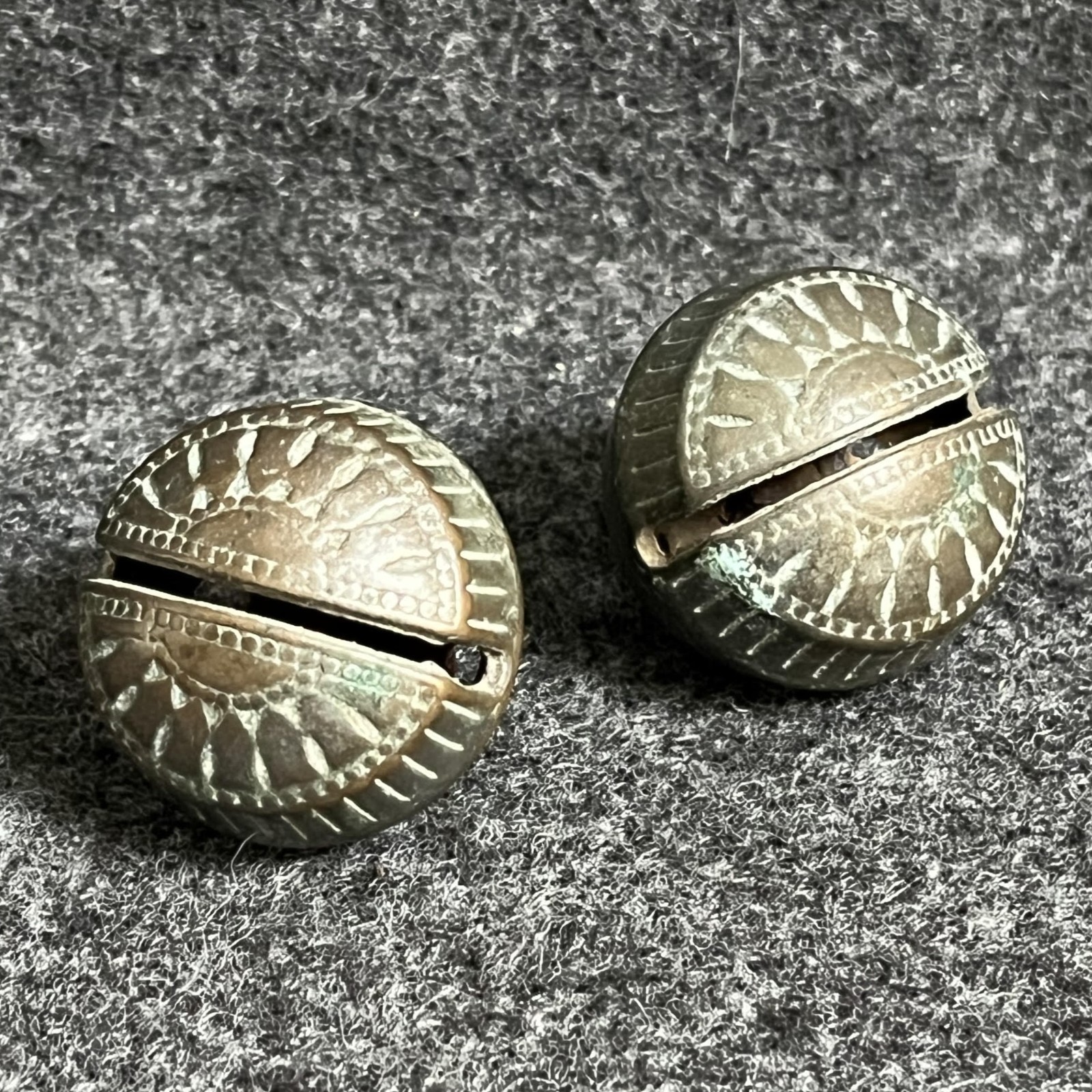 Antique Crotal Bells Rattle Bronze ? Brass ? Lot of 2 Small Patina Working READ
