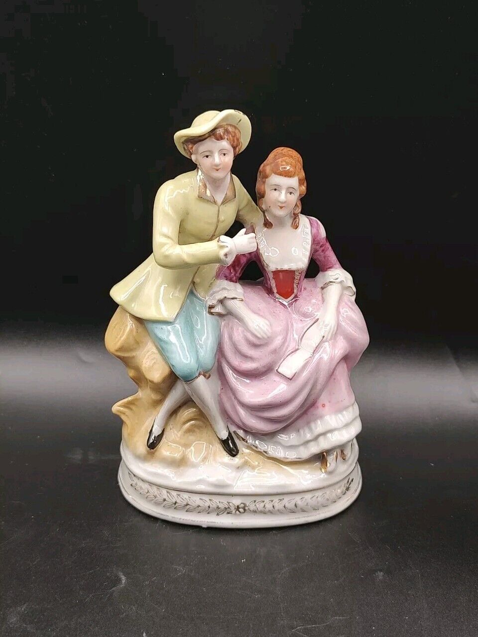 Vtg Porcelain Courting Couple Hand Painted Figurine