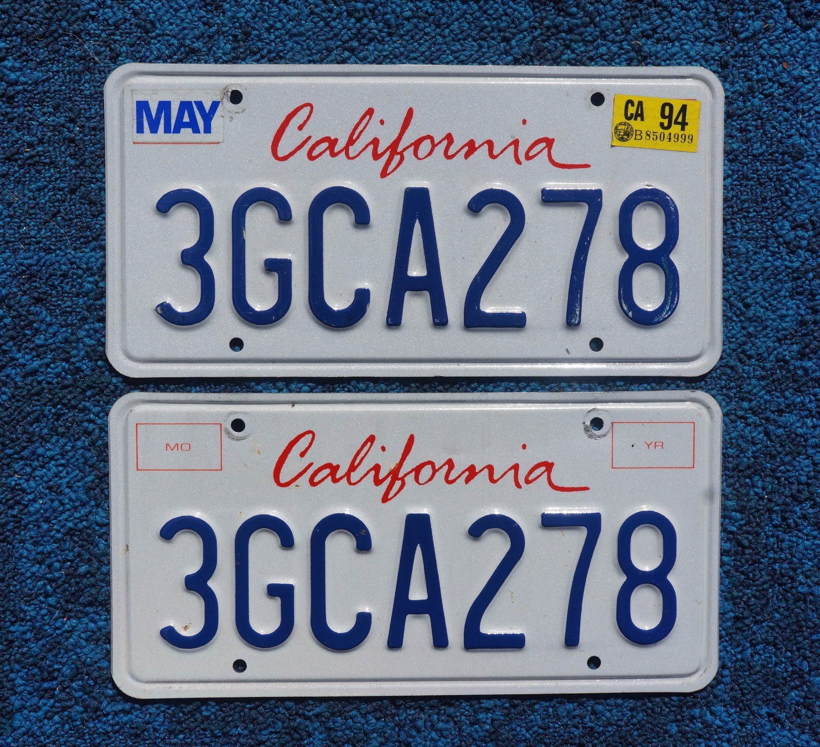 1994 CALIFORNIA License Plate Plates PAIR / SET