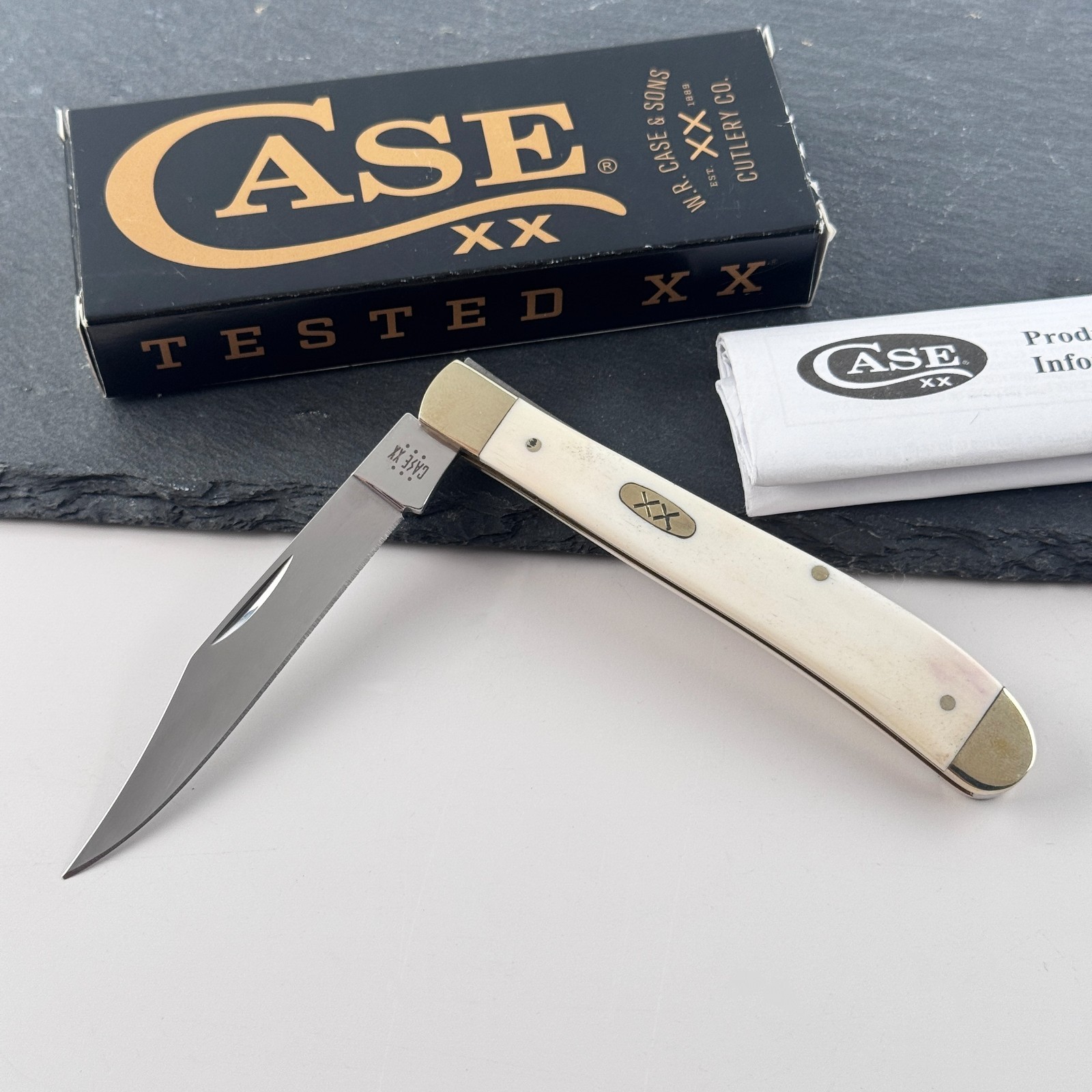 Case XX Slimline Trapper 13312 Smooth Natural Bone Stainless Steel Pocket Knife