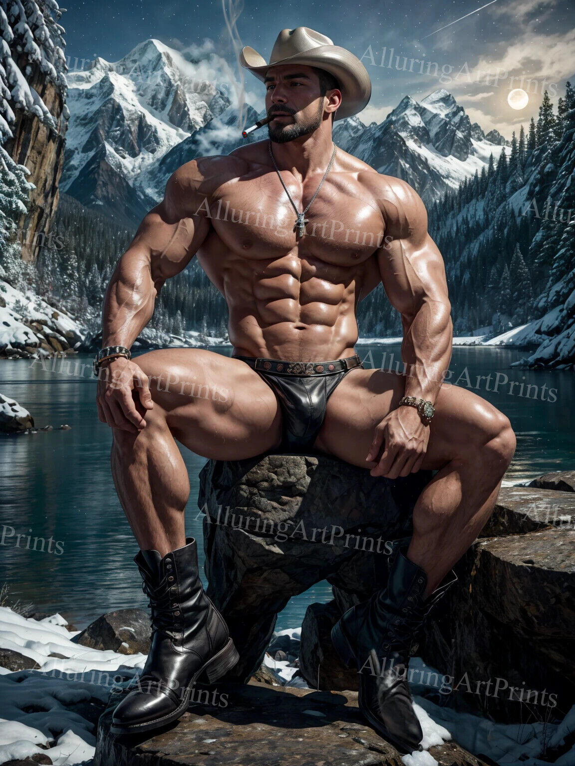 8x10 Male Model Photo Print Muscular Handsome Beefcake Shirtless Husky -TT772