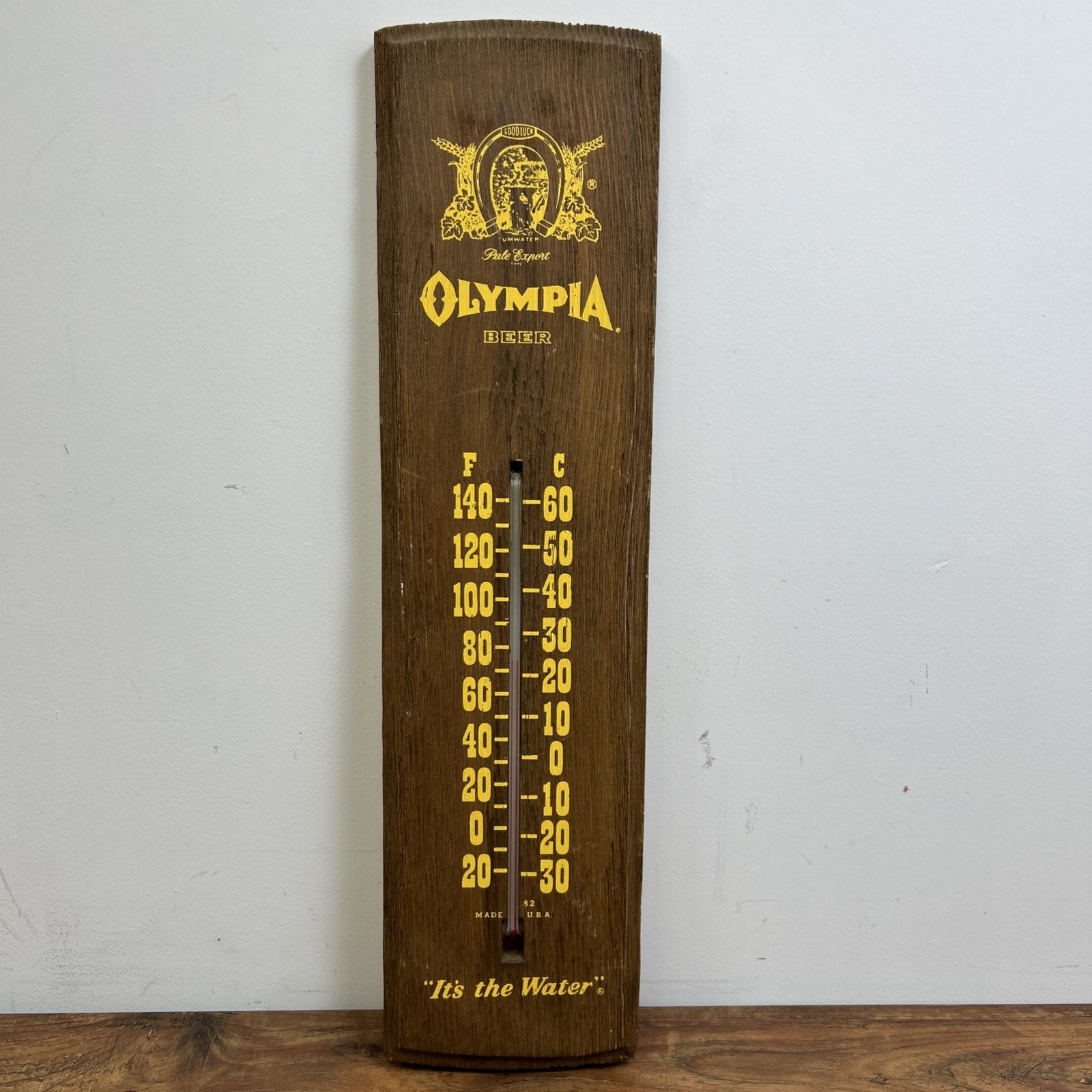 Olympia Brewing Co Faux Wood Foam Thermometer Beer Sign Bar Display Advertising