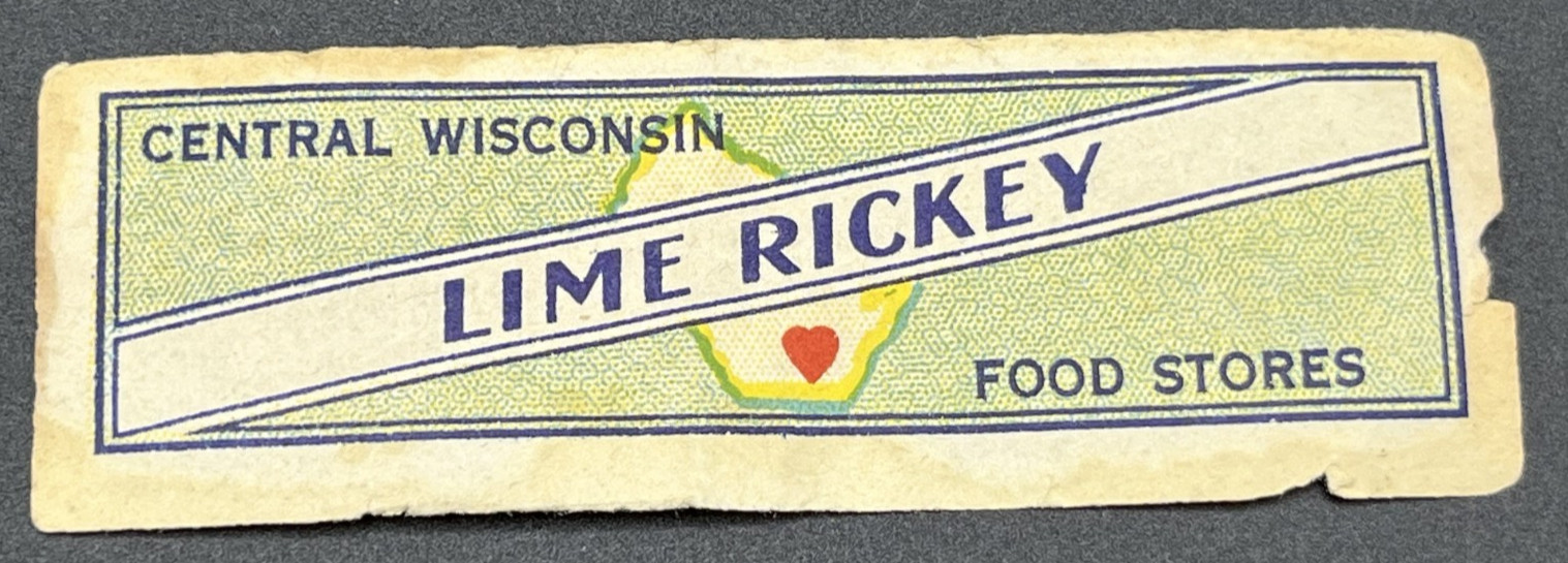 Old Vintage LIME RICKEY Soda LABEL Central Wisconsin Food Stores