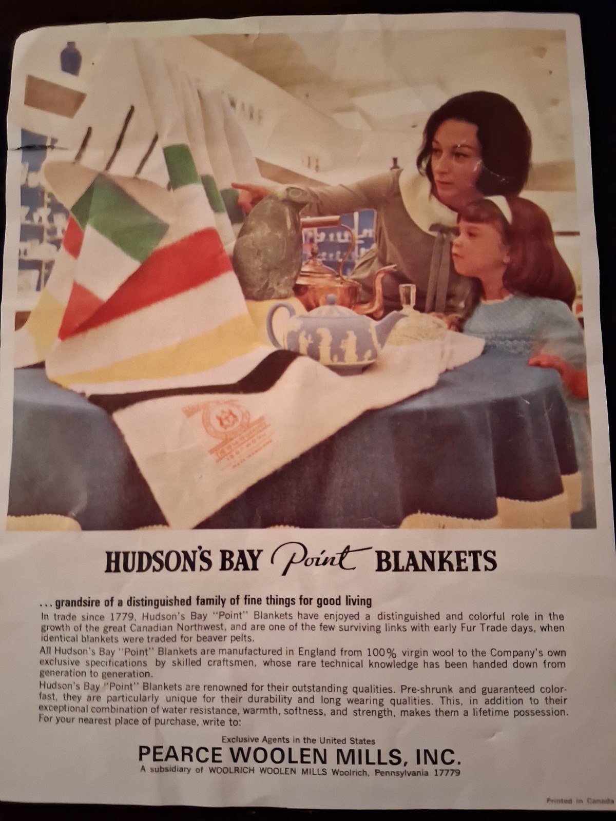Vintage 1968 Hudson Bay Point Blanket Advertising 2-Sided 8.5\
