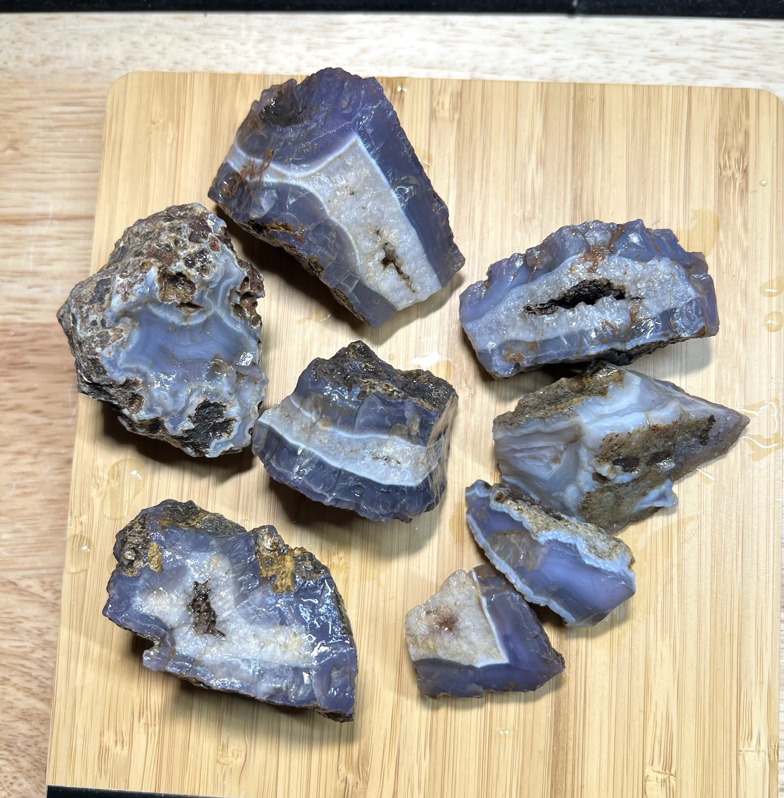 1 Lb+ 1970’s Holley Blue Agate Parcel~ALL BANDED 461grams~8 PC. Lapidary Parcel