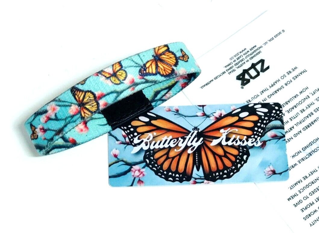 Zox **BUTTERFLY KISSES** Silver Single Large Band w/Card NIP Monarch Butterflys