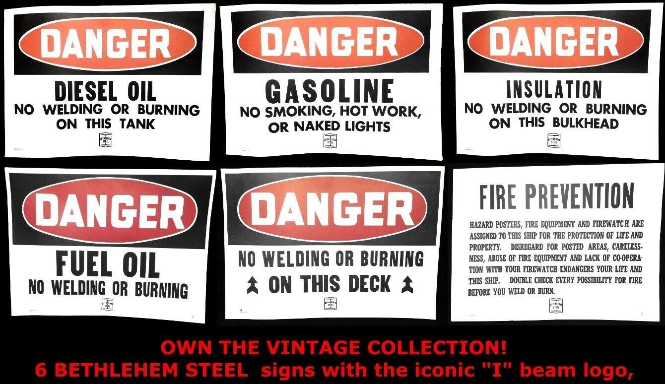  VINTAGE 1960's & 70's - BETHLEHEM STEEL - Paper Signs - (COLLECTION of 6 SIGNS)