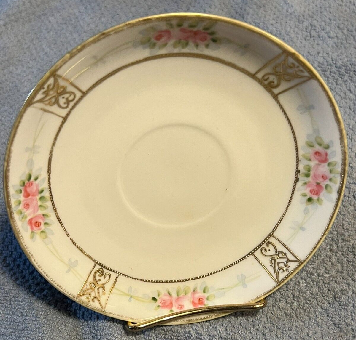 Vintage/Antique Hand Painted Nippon Pink Rose Gold Beaded Bread & Butter Plate