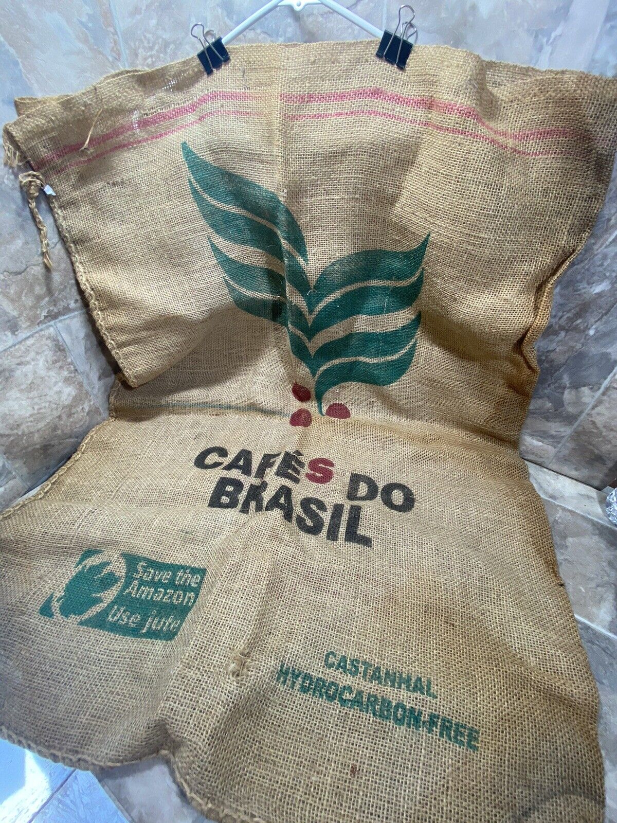 Vintage Cafes Do Brasil Jute (Burlap) Bag 38”x27” Preowned Good