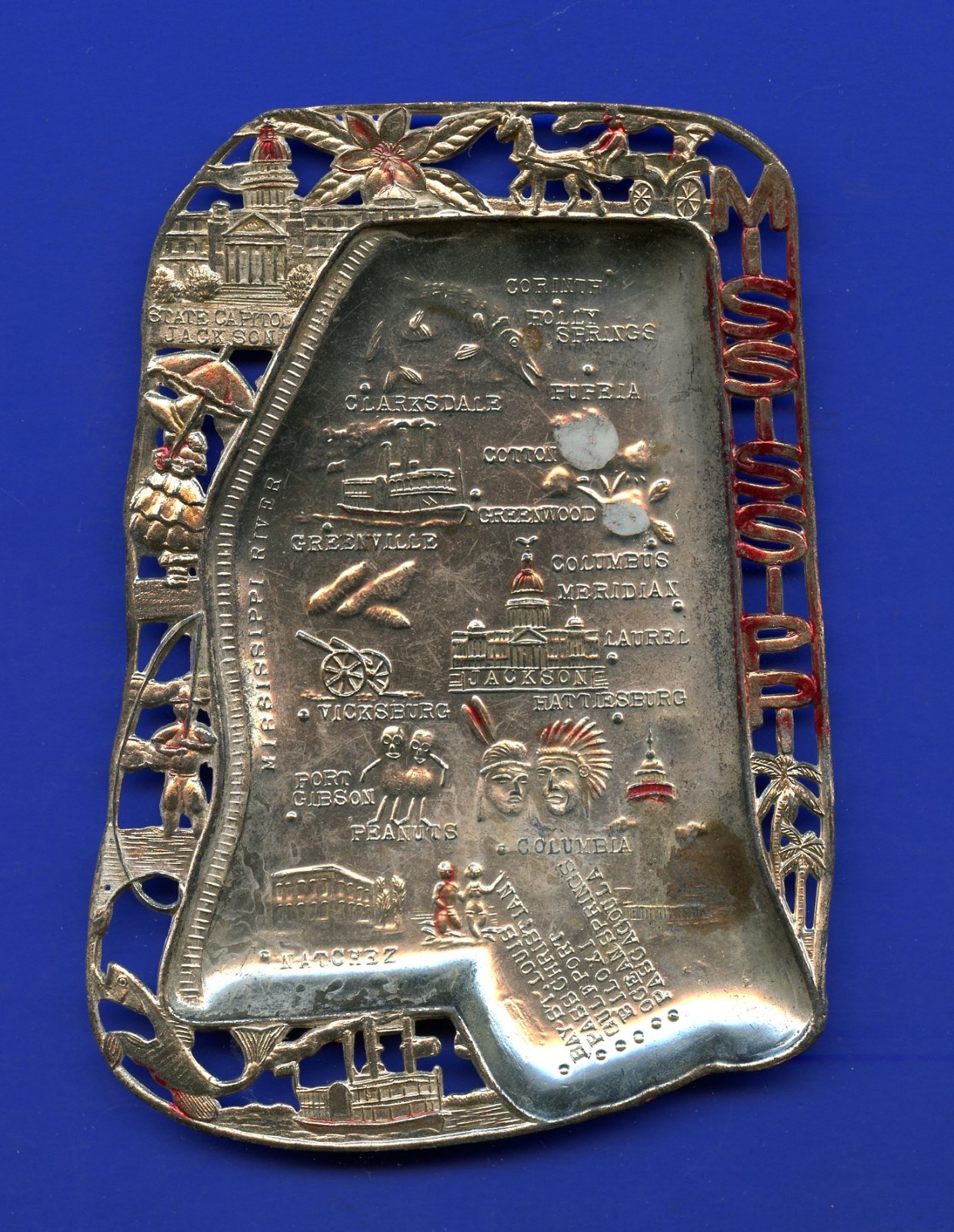 Vintage Mississippi Change Tray Tin Metal Souvenir Ashtray Trinket Dish Vintage Mississippi Change Tray Tin Metal Souvenir Ashtray Trinket Dish