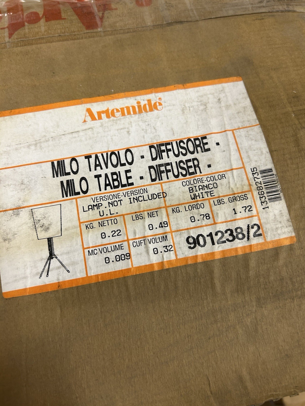 Artemide Milo Table diffuser  white Shade Only 901238/2 New in Box