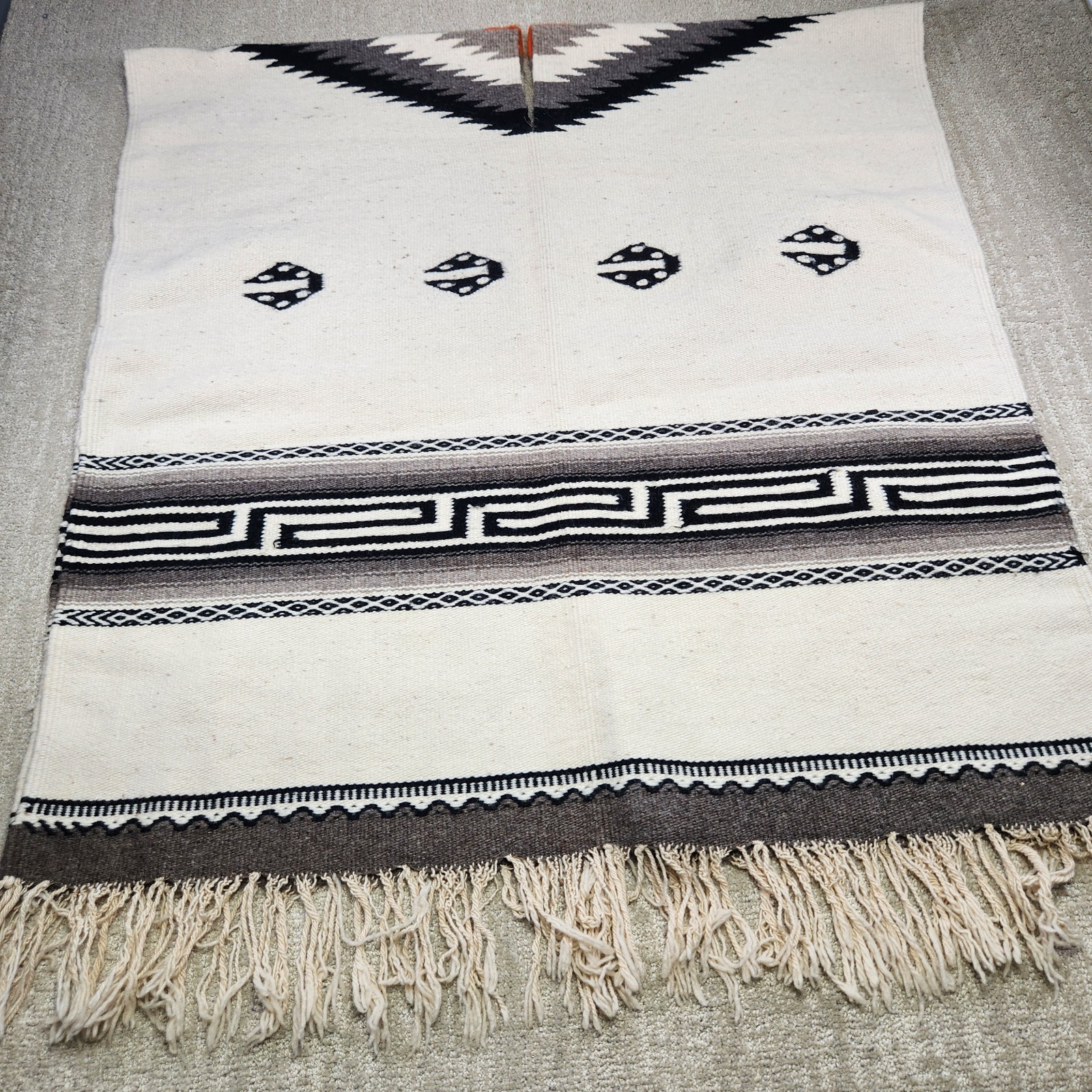 SW Vintage Native American Mexican Hand Woven Wool Blanket Poncho Aztec Navajo 