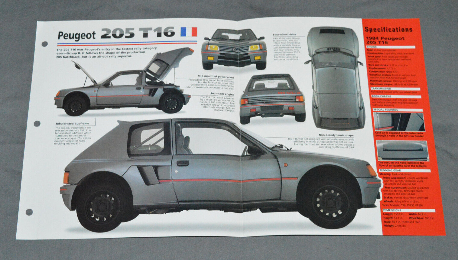 1983-1986 PEUGEOT 205 T16 (1984) Rally Race Car SPEC SHEET PHOTO BROCHURE