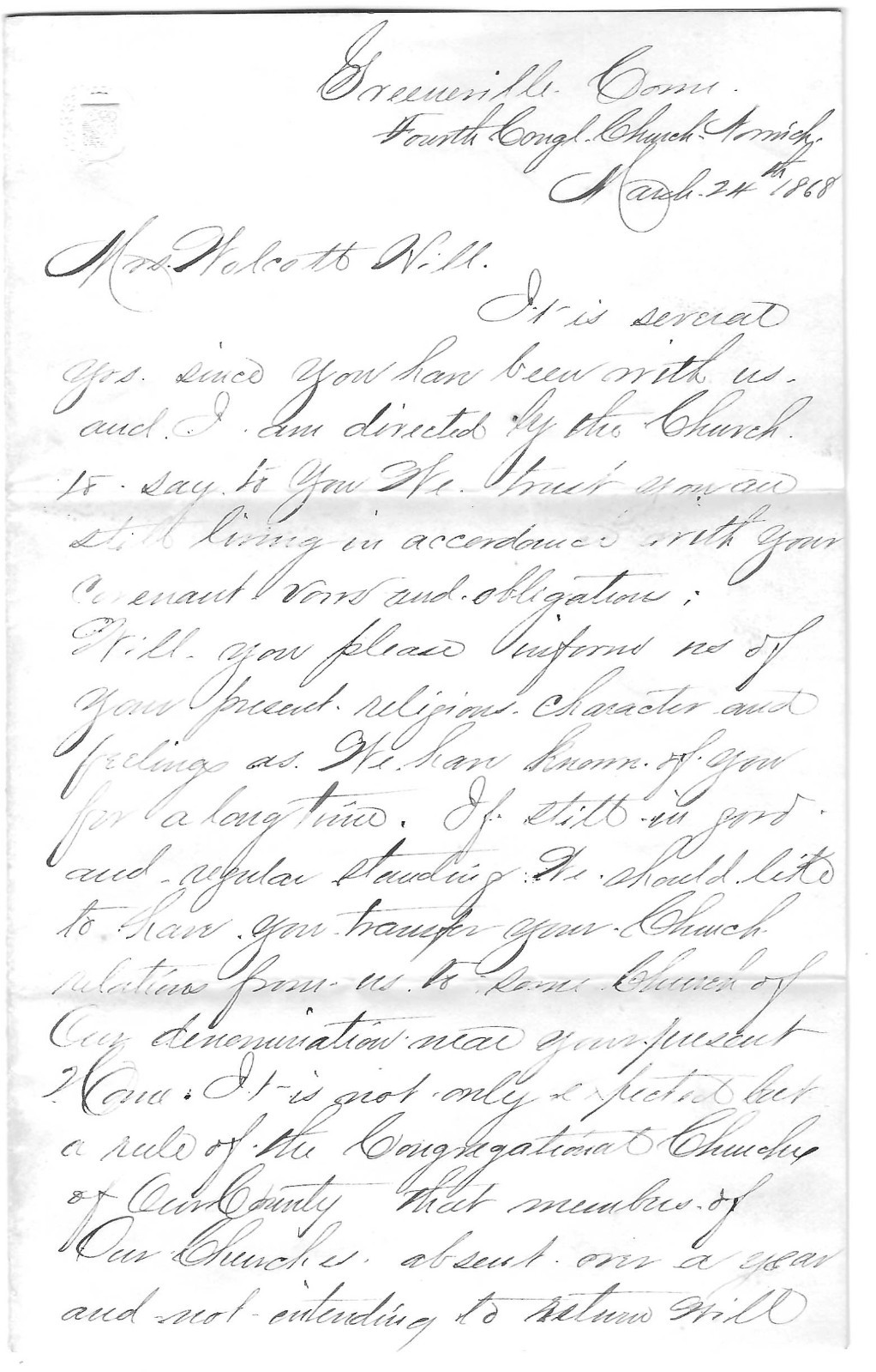 [Fugitive Slave Law] Historic CT Congregational Church Concerned About Member