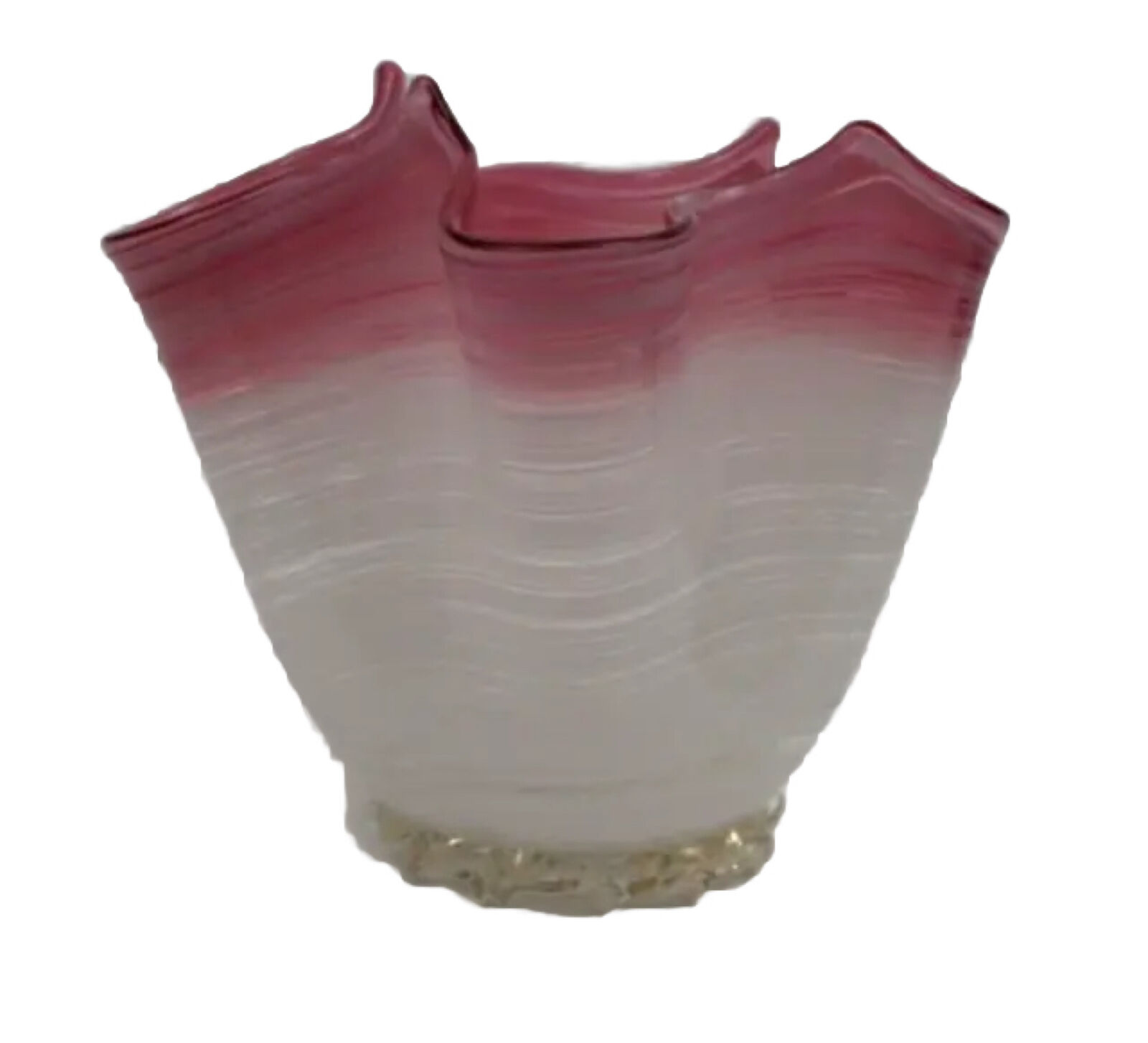 Studo Art Glass Pink Vase Striated Handkerchief Hand Blown Sculpture Pretty