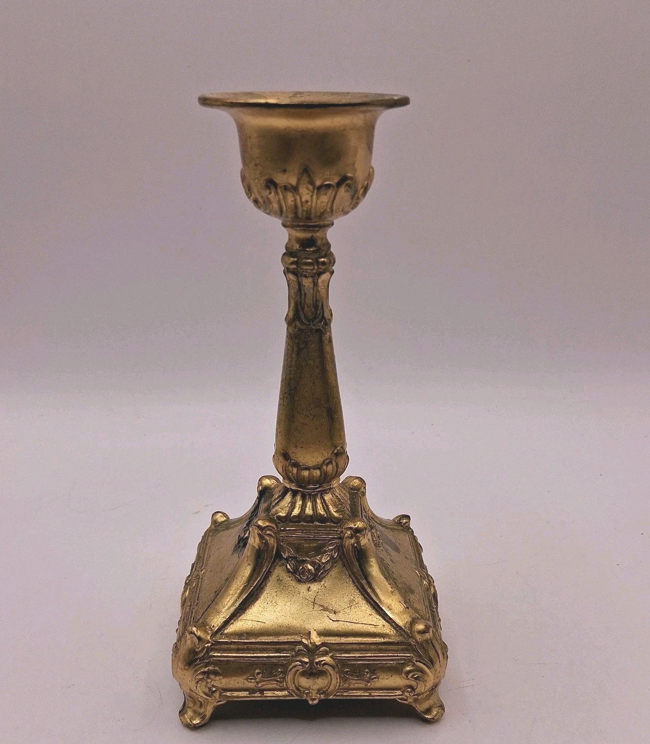 Vtg. Antiq Rare Jennings Broth Brass Plated Cast Metal Floral Candlesticks.Marks