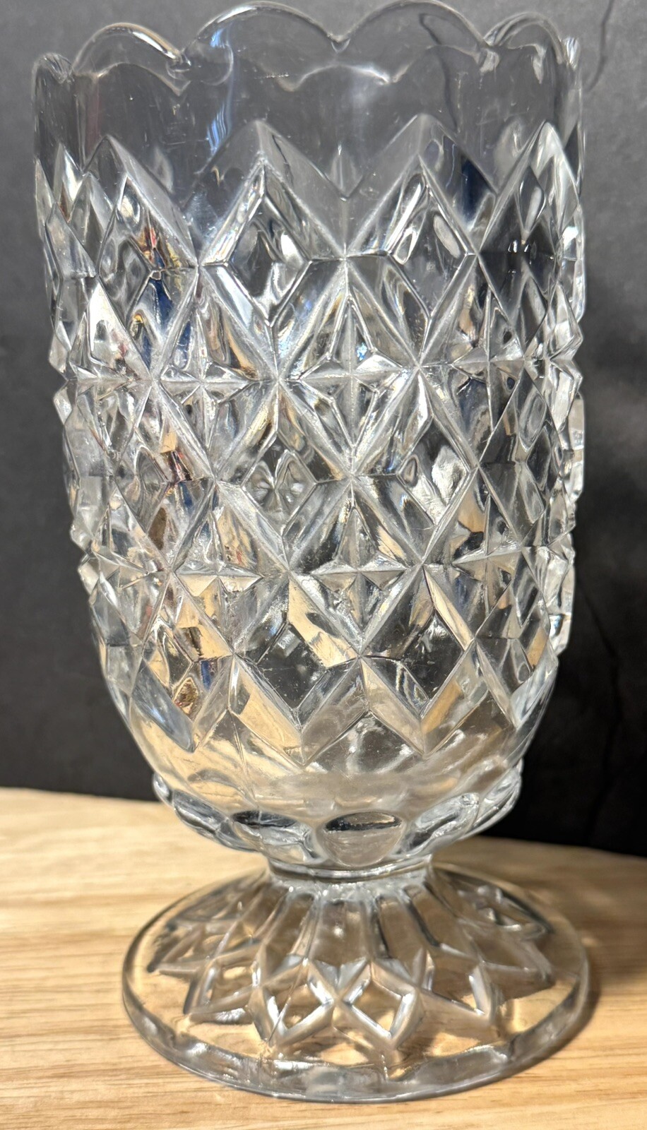 EAPG Clear Diamond Waffle Pattern Celery Vase See Description