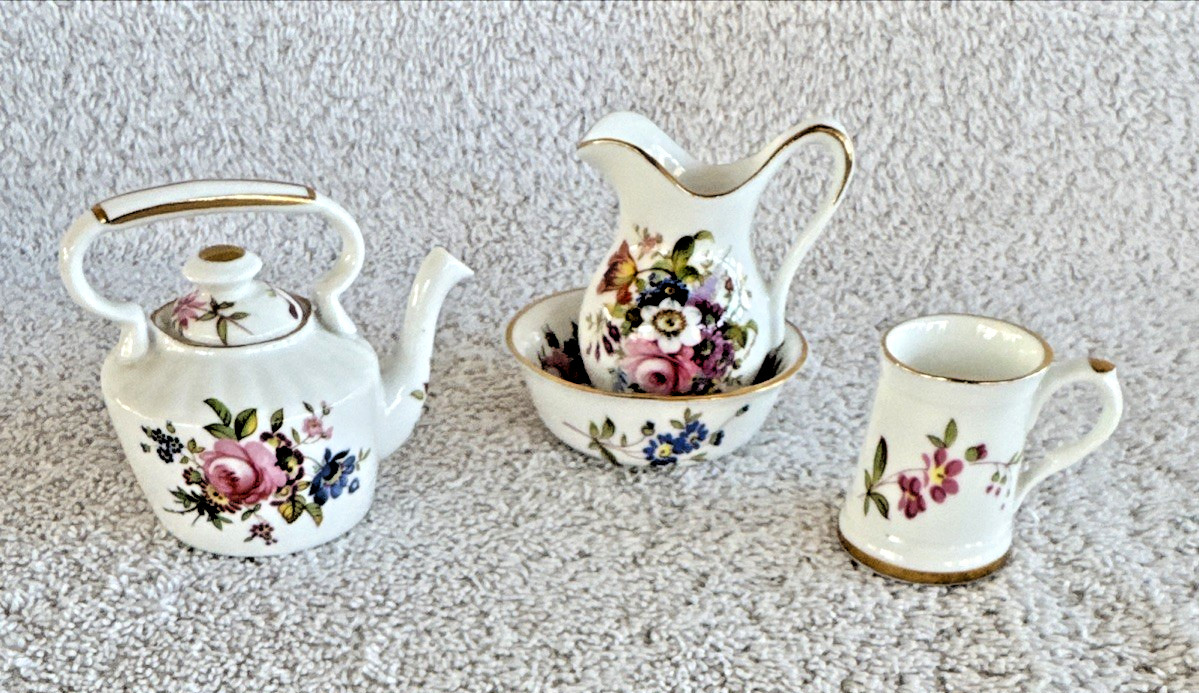 VTG Hammersley Teapot Pitcher Bowl Miniature Set Tiny England Porcelain Flowers