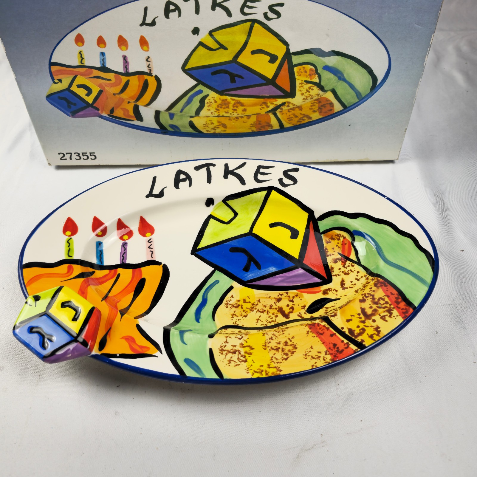 Aviv Judaica Oval Latke Serving Platter Platter David Heger Hanukkah Dreidel Vtg