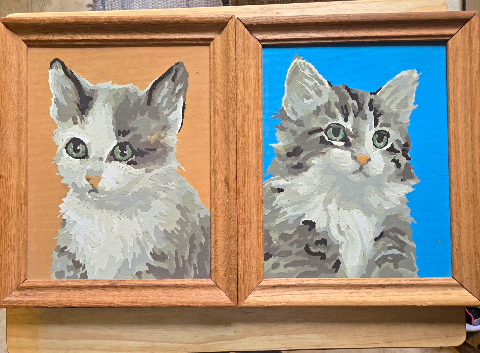Vintage 1960's Mid-Century Paint By Number Framed Cat Portraits 