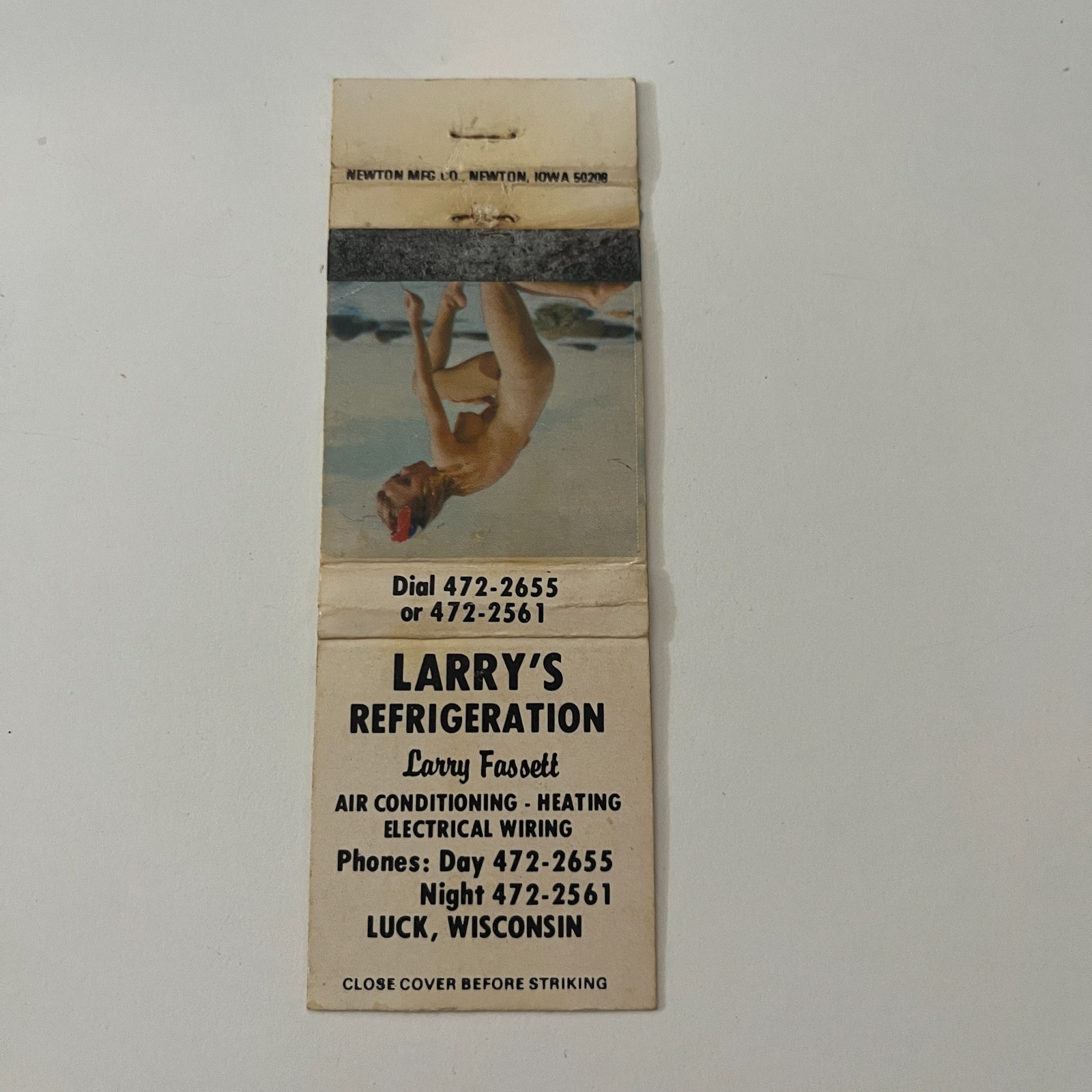 Larry's Refrigeration L Fassett Luck WI Vintage Pinup Matchbook Cover TMB41-1 Larry's Refrigeration L Fassett Luck WI Vintage Pinup Matchbook Cover TMB41-1