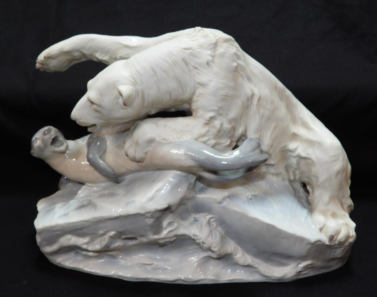 Vintage Royal Dux Porcelain Figurine Polar Bear Hunt Large 16