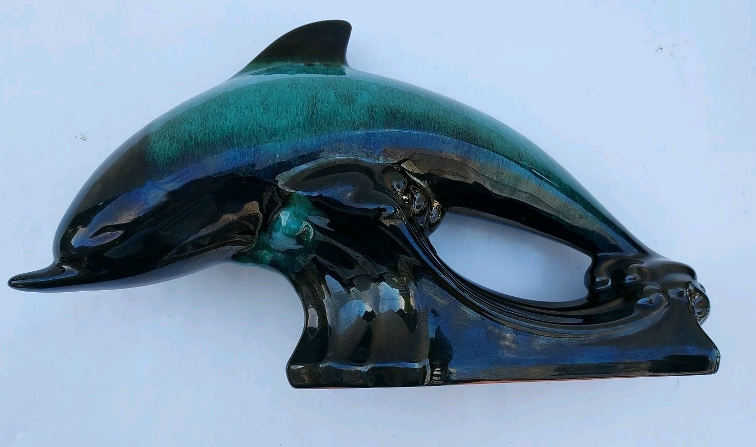Large Canadian Blue Mountain Pottery Dolphin Figurine 12\