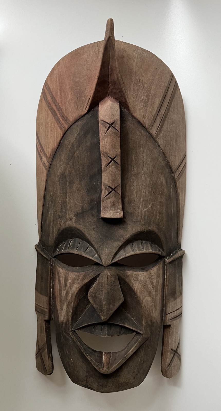 Vintage Hand Carved Wooden African Tribal Style Mask Wall Hanging Folk Art Decor