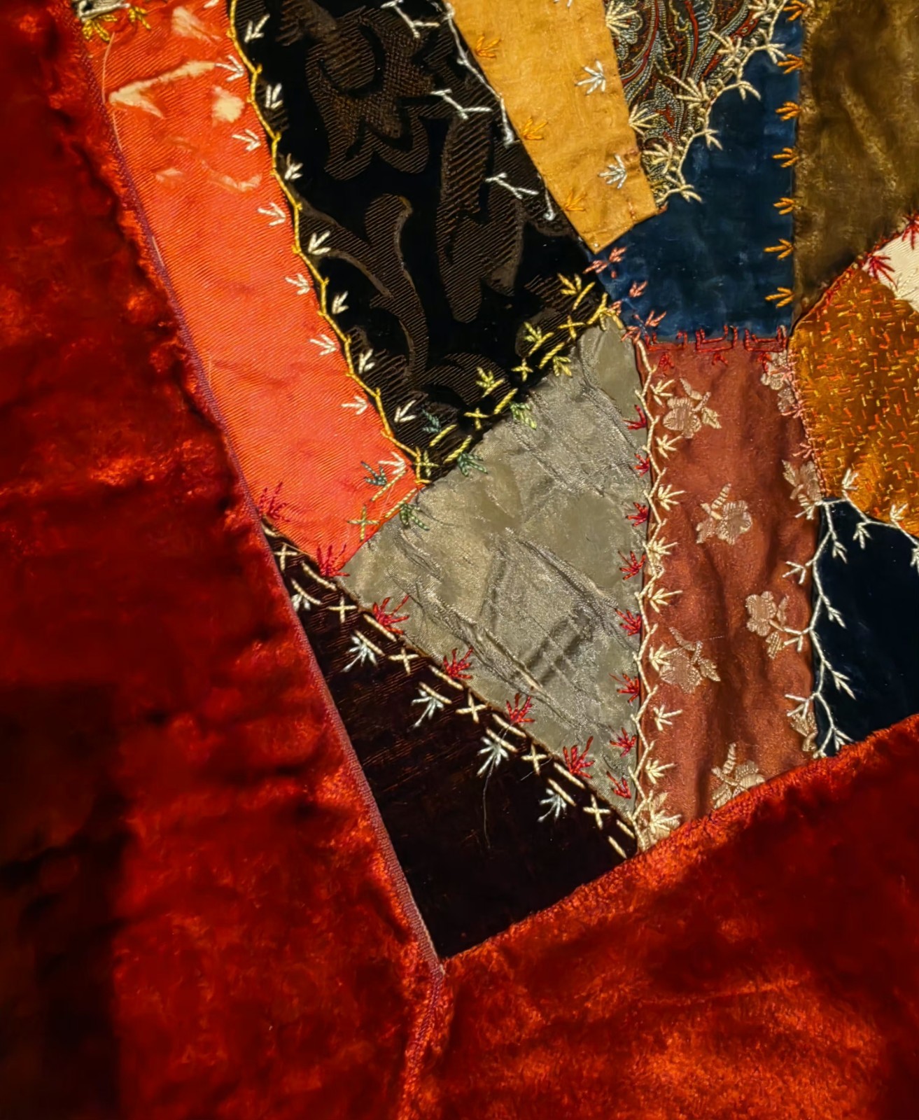 Gorgeous Vintage Victorian Handmade Crazy Quilt.. Velvets & Silks  59