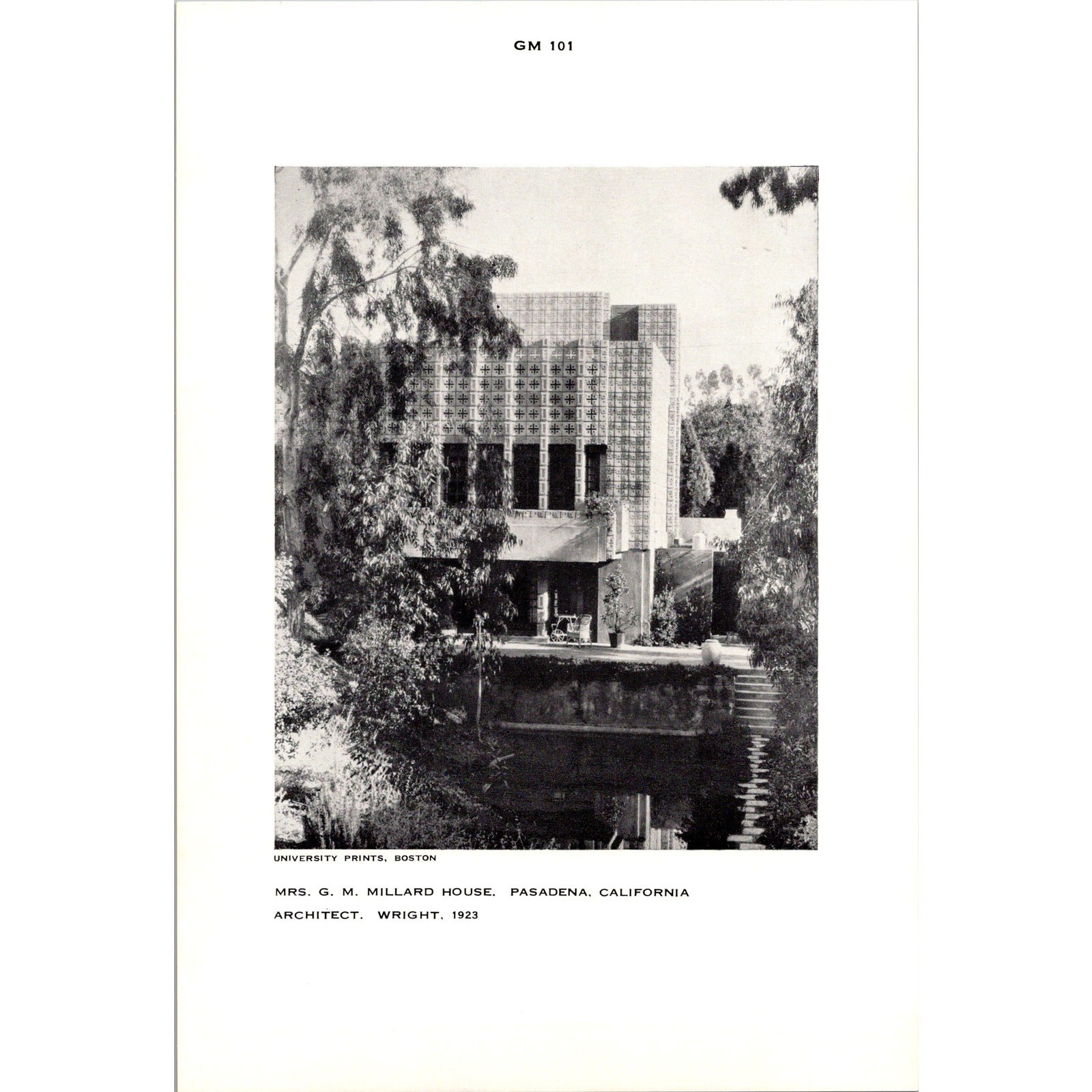 Mrs. G. M. Millard House Wright Pasadena CA Vintage Print STF-UP1