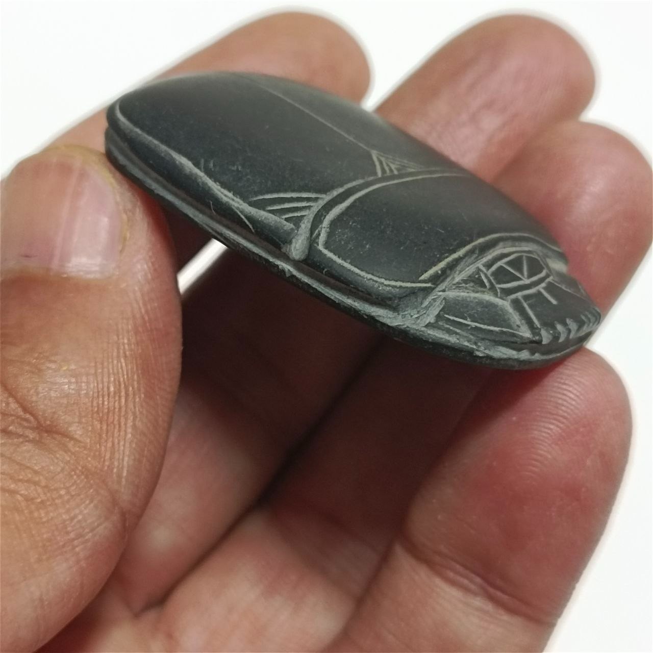 Hand-Carved Egypt Basalt Scarab with Hieroglyphs Pharaonic Ancient Style Decor