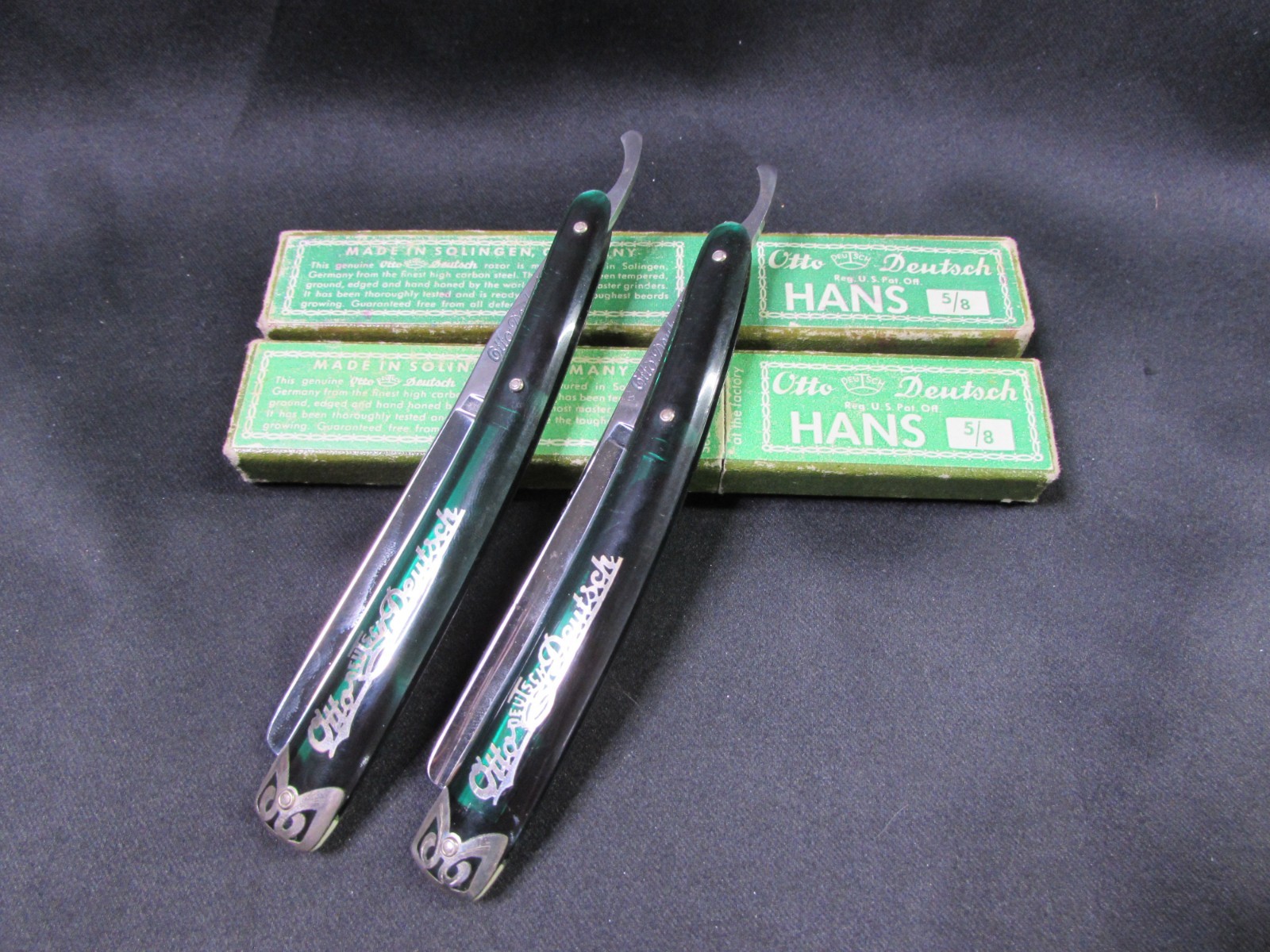 2X Vintage Otto Deutsch Hans 5/8 Straight Razor w/ Box Solingen Germany D1