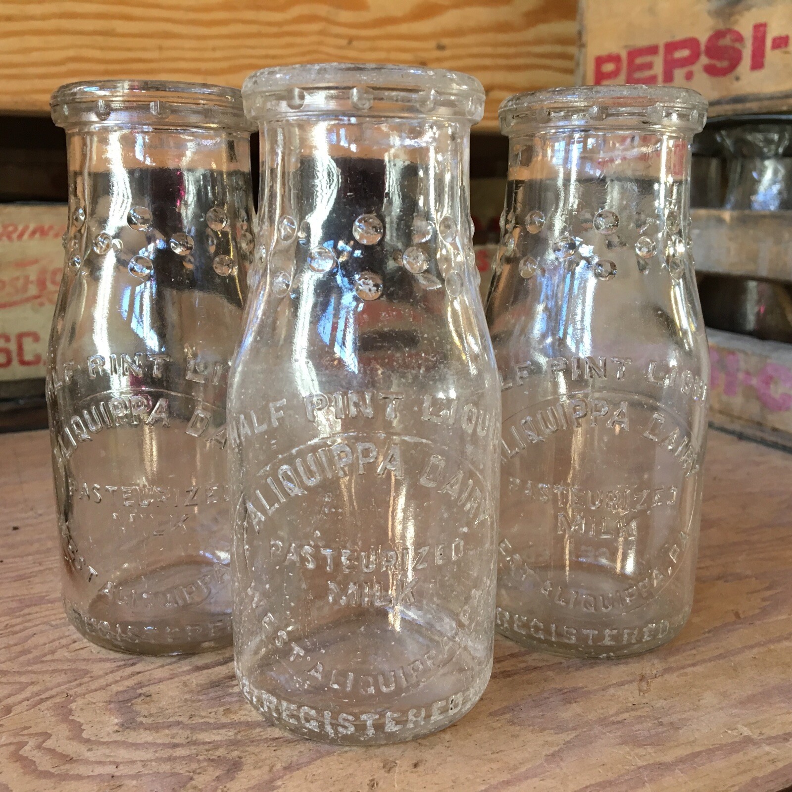 3 Vintage Half Pint Milk Bottles West Aliquippa Dairy Pennsylvania Bottle Lot