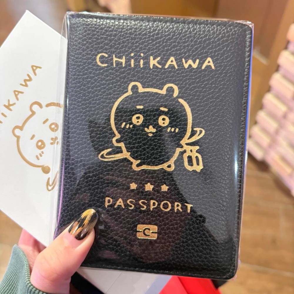1PC Chiikawa Travel Passport Case Black Leather 15X11Cm