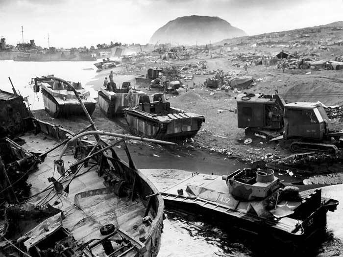 WWII B&W Photo Iwo Jima Beach 22 February 1945 D+3 World War Two  WW2 / 1121