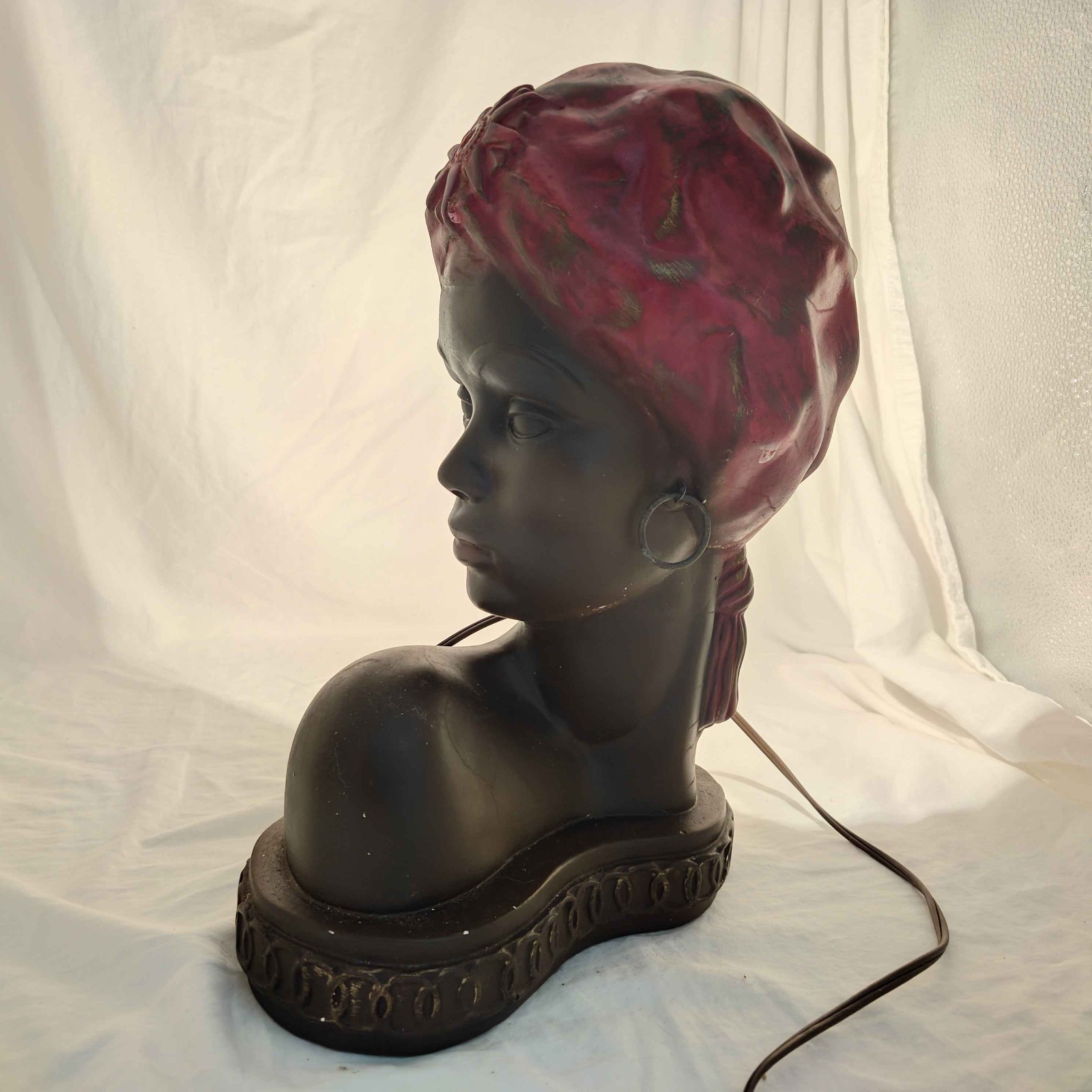 African Woman Bust TV Lamp 1951 Chalkware COPR Colonial Art Creations MCM