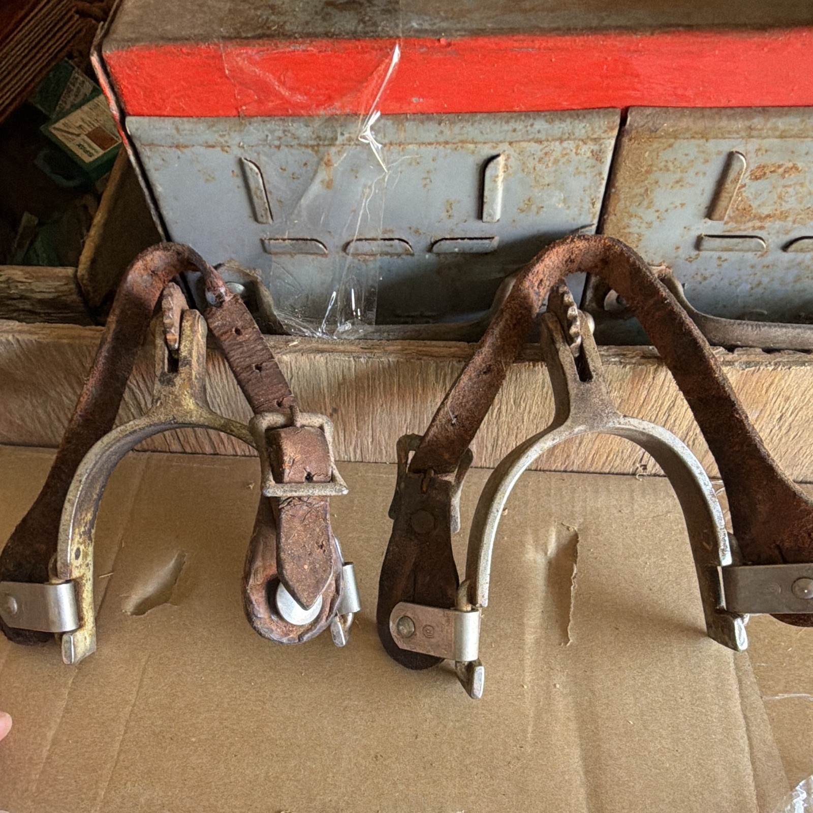 Vintage 1950s Crockett-Renalde Marked Western Cowboy Spurs with Leather Straps