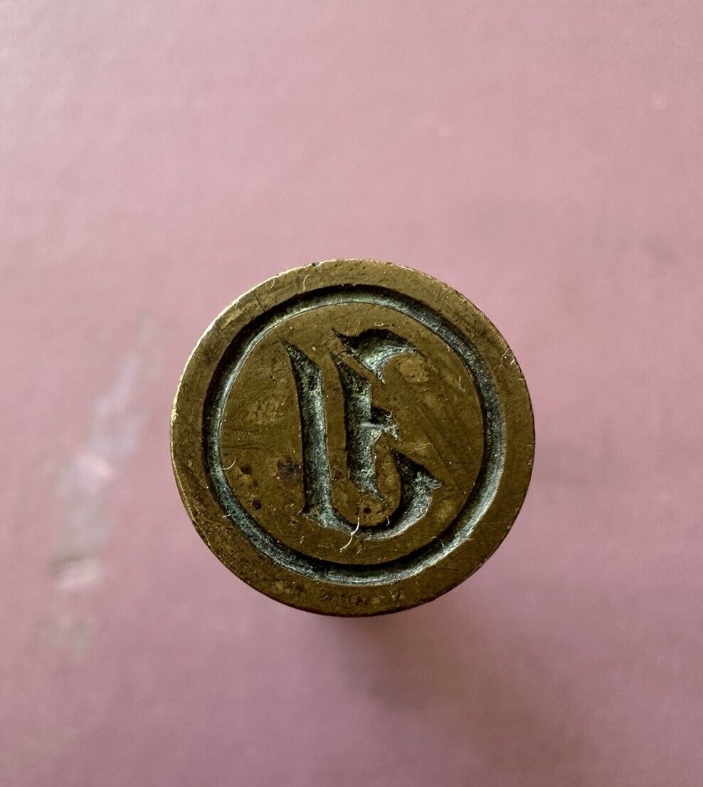 Antique 19th century bronze wax seal stamp monogram letter ‘E’  ( As is )
