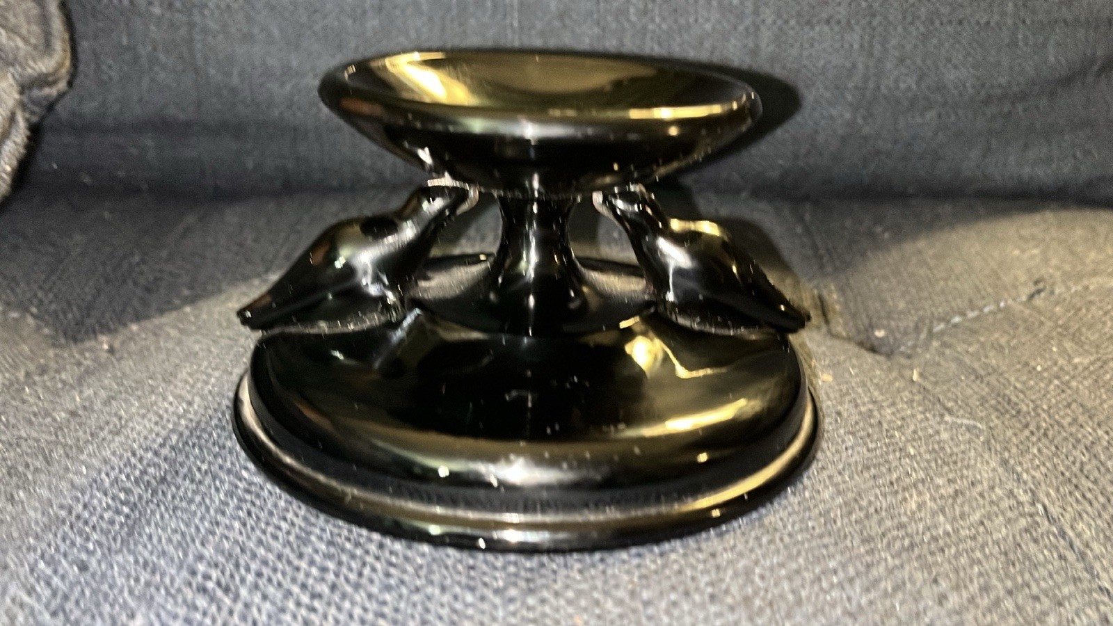Antique Houze Glass Ebony Black Seal Sphere Holder Pedestal Votive Candle