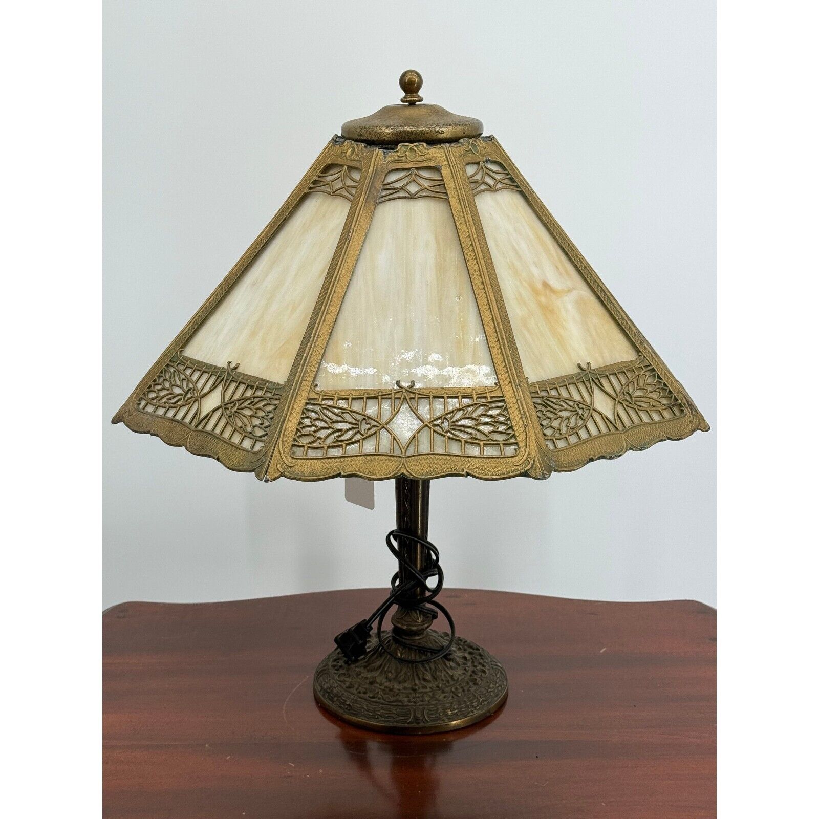 Antique Art Nouveau Slag Glass Panel Lamp