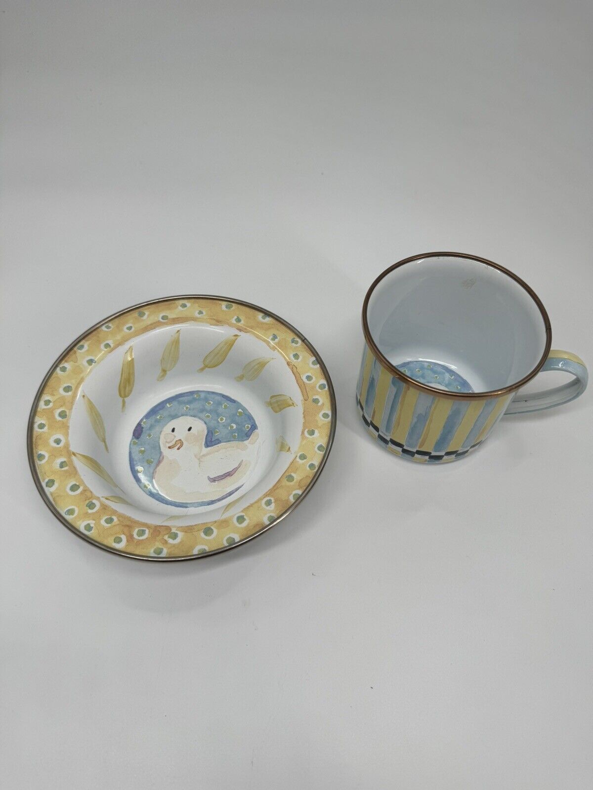 Mackenzie-Childs Enamelware Duckling Children's Bowl And Cup Yellow