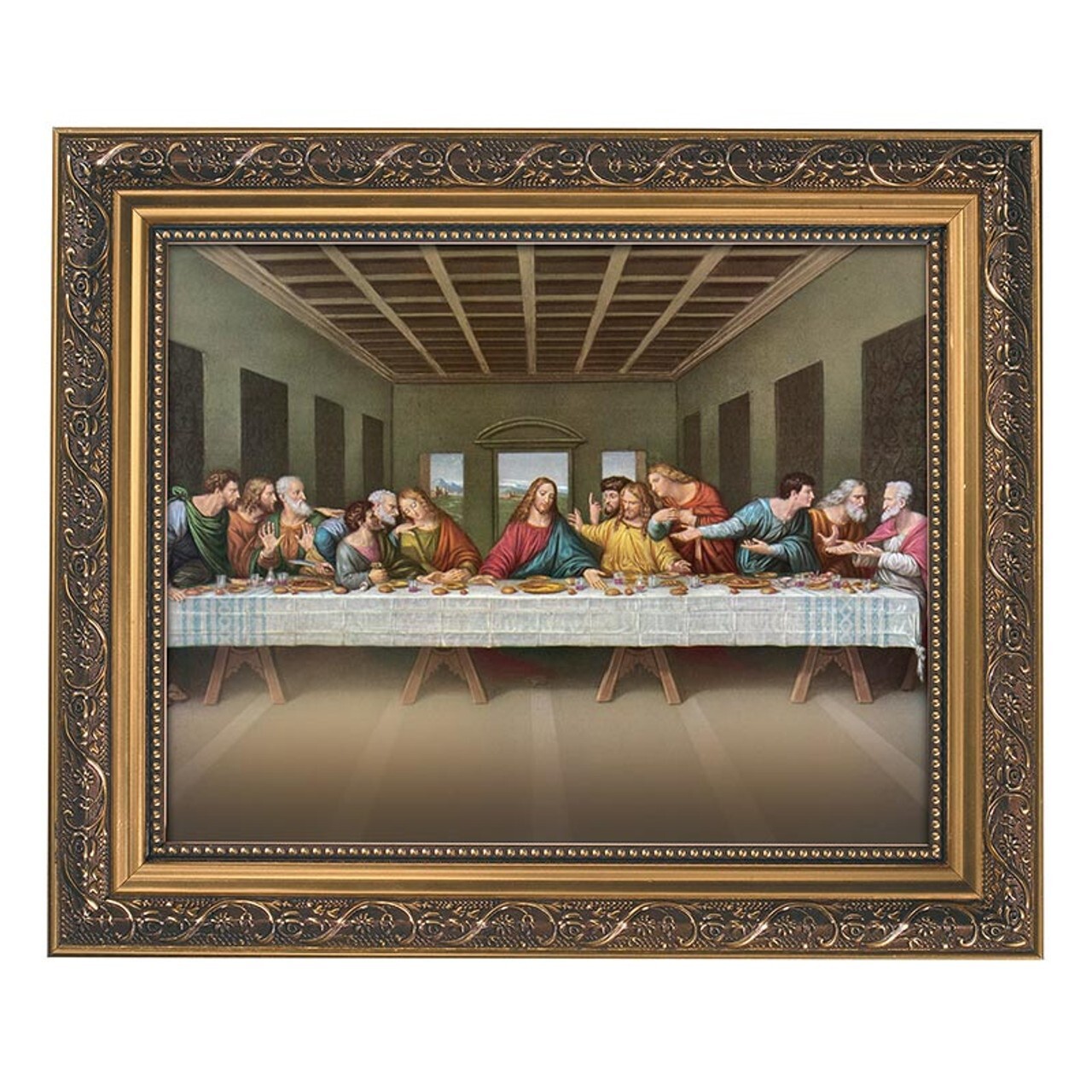 #The Last Supper Framed Print Under Glass With Gold Finish Frame 12.5\