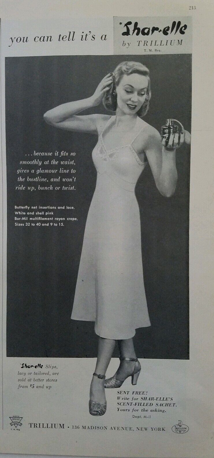 1948 womens Shar-elle by Trilliun slip lingerie fashion vintage ad