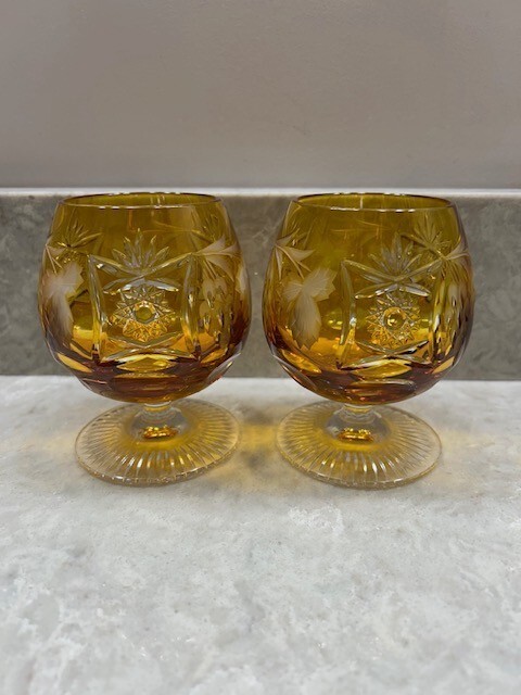 VTG  2 Nachtmann Traube Amber Cut to Clear Crystal Brandy Glass Snifters