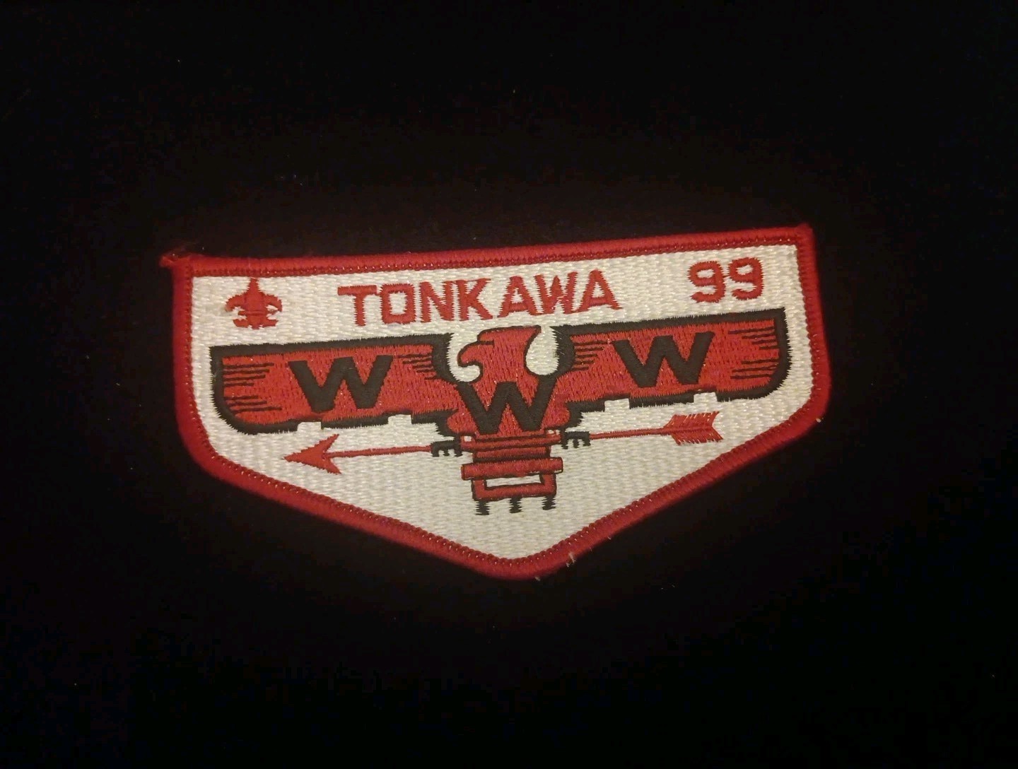 Vintage Tonkawa Lodge 99 OA Flap Patch Gauze Back Horizontal Stitch Red Border
