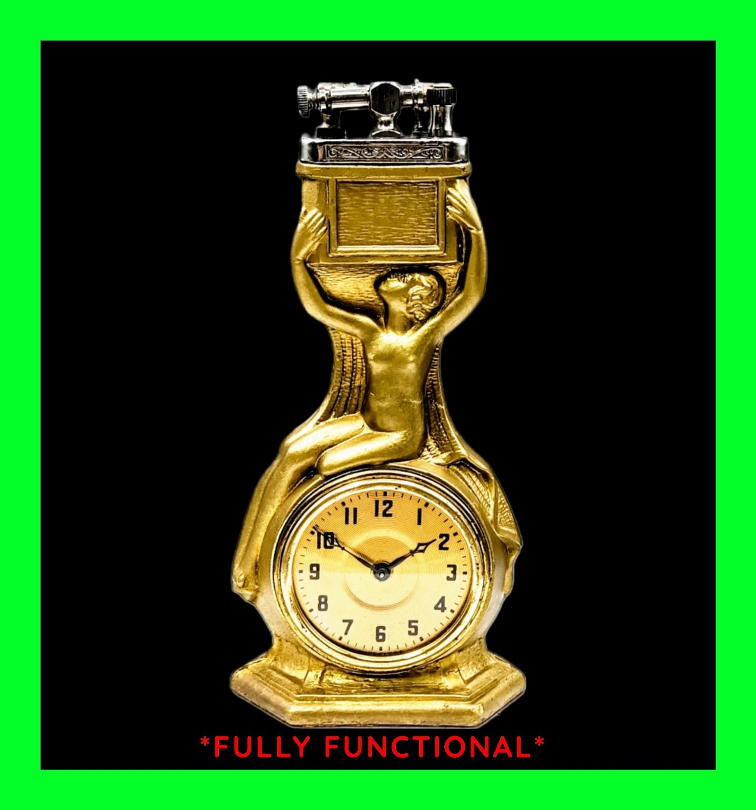 Antique 1929 Henry T. Schiff Girl For The Hour Clock / Lift Arm Lighter WORKING 