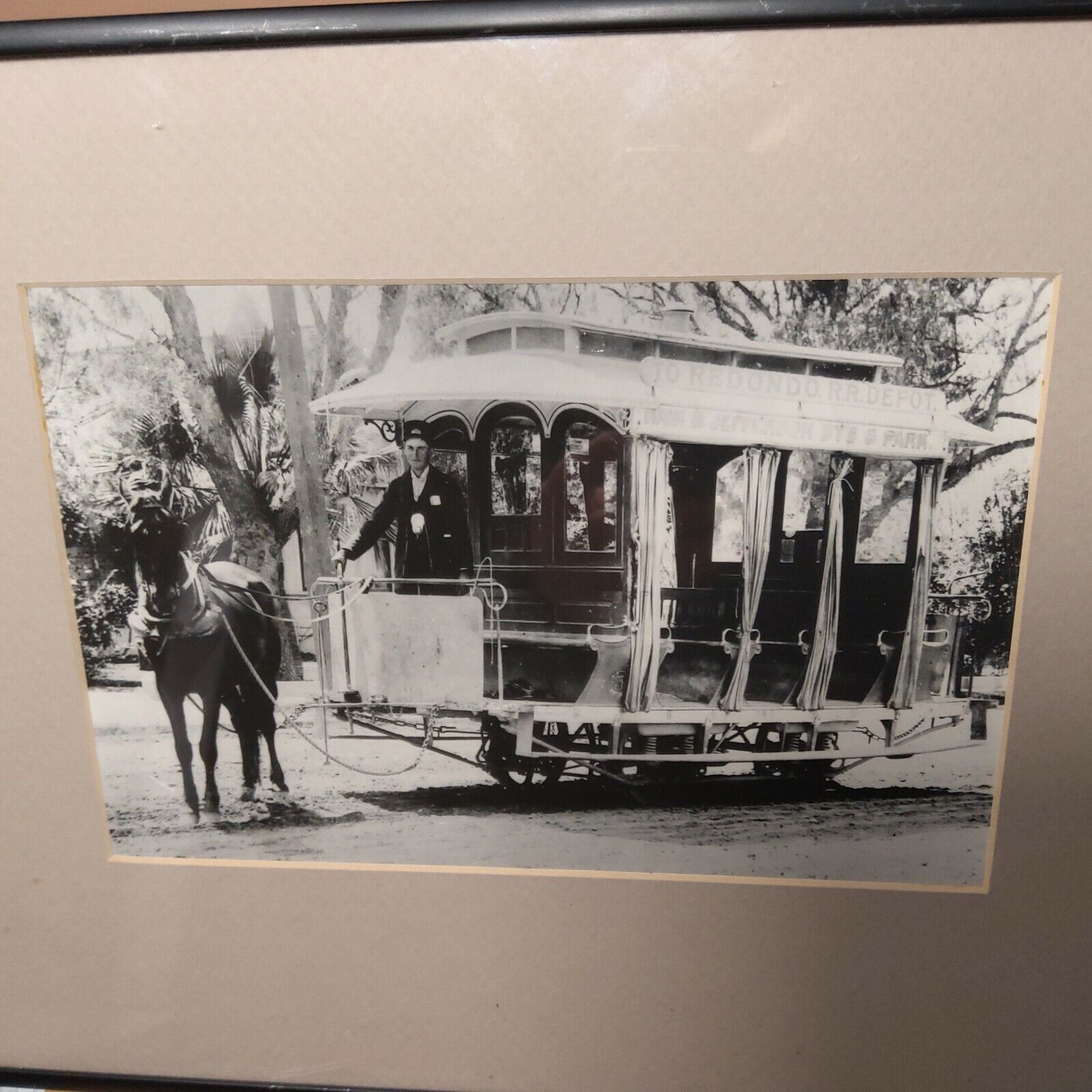 Horse-Drawn Trolley Los Angeles 1890s Framed REAL Photograph 11x14 