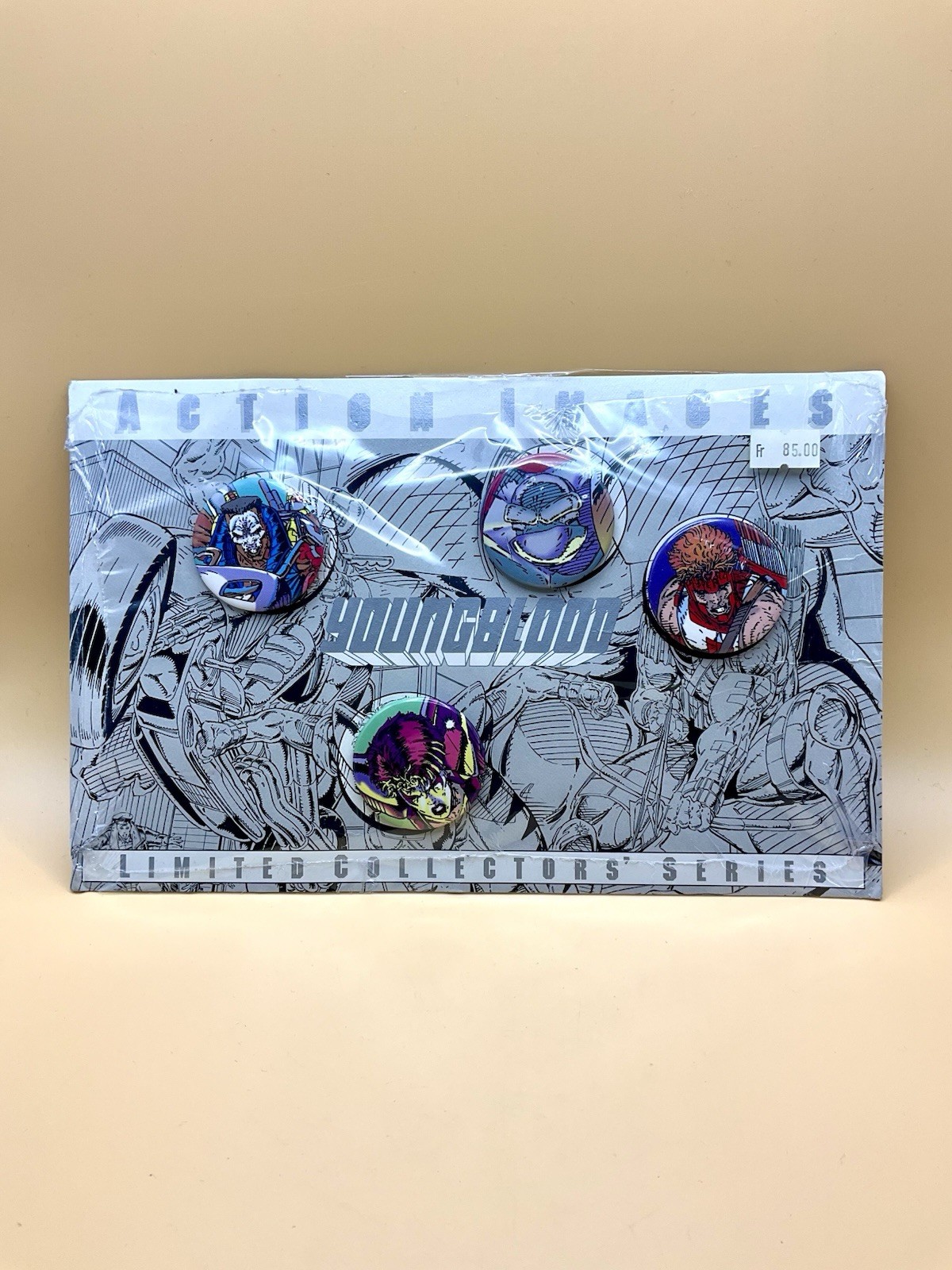 Vintage 1992 Youngblood Action Images Button Pin Badge Set Rob Liefeld Comic 90s