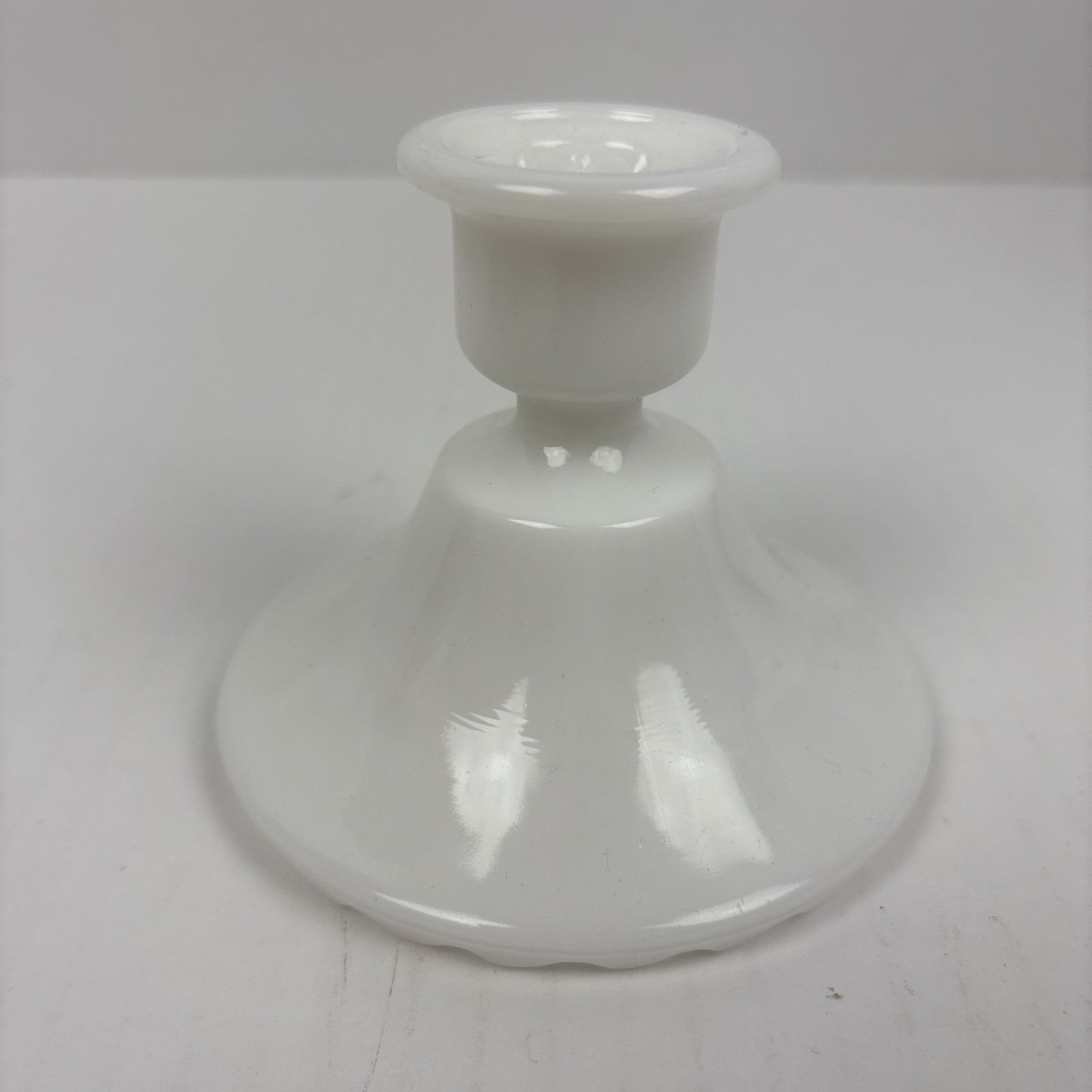 Vintage Milk Glass Candleholder Candlestick Holder Scalloped Mid Century Modern